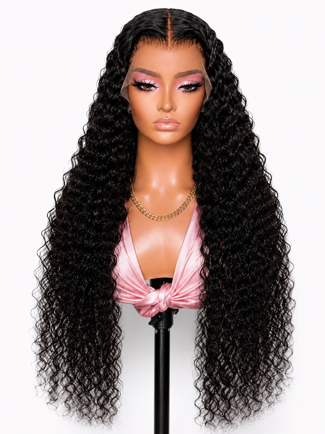 Long deep curly HD lace front wig with defined coils and seamless lace